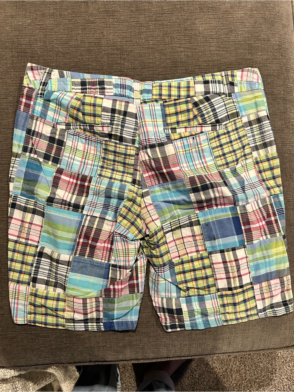 J. Crew Multicolor Patchwork Plaid Shorts - Blue, Yellow, Pink, Green - Picture 2 of 2